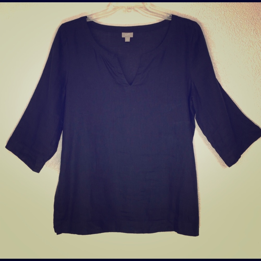 J Jill Large Black 100% Linen Lagenlook Tunic Top